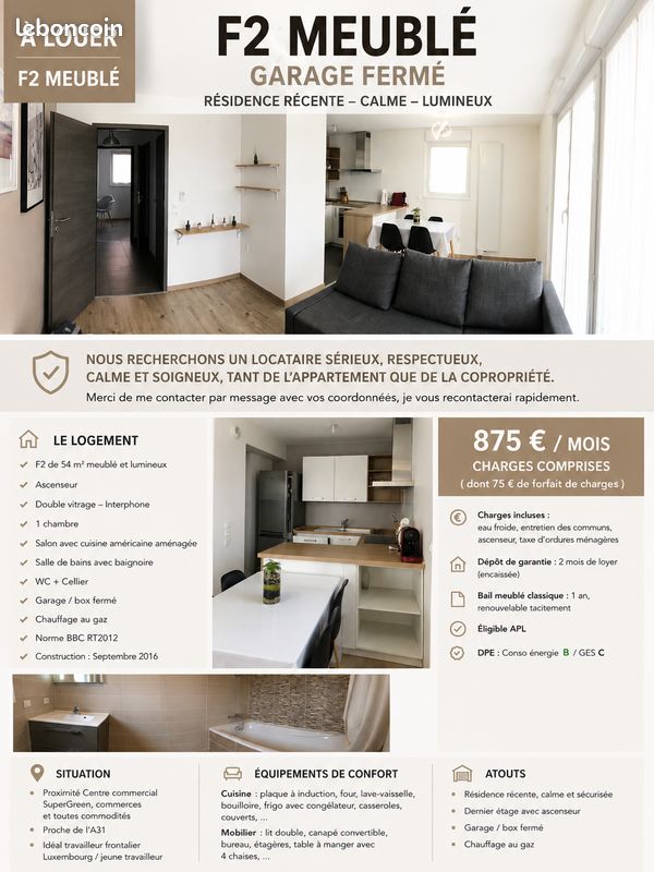 Appartement 2 pièces 54 m² · à Terville · 54 m² · 875 €