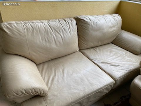 2 Canapé en cuir beige en excellent état (image 3)