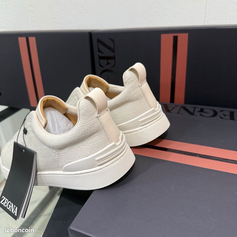 Baskets Zegna toile sans lacets blanc (image 5)