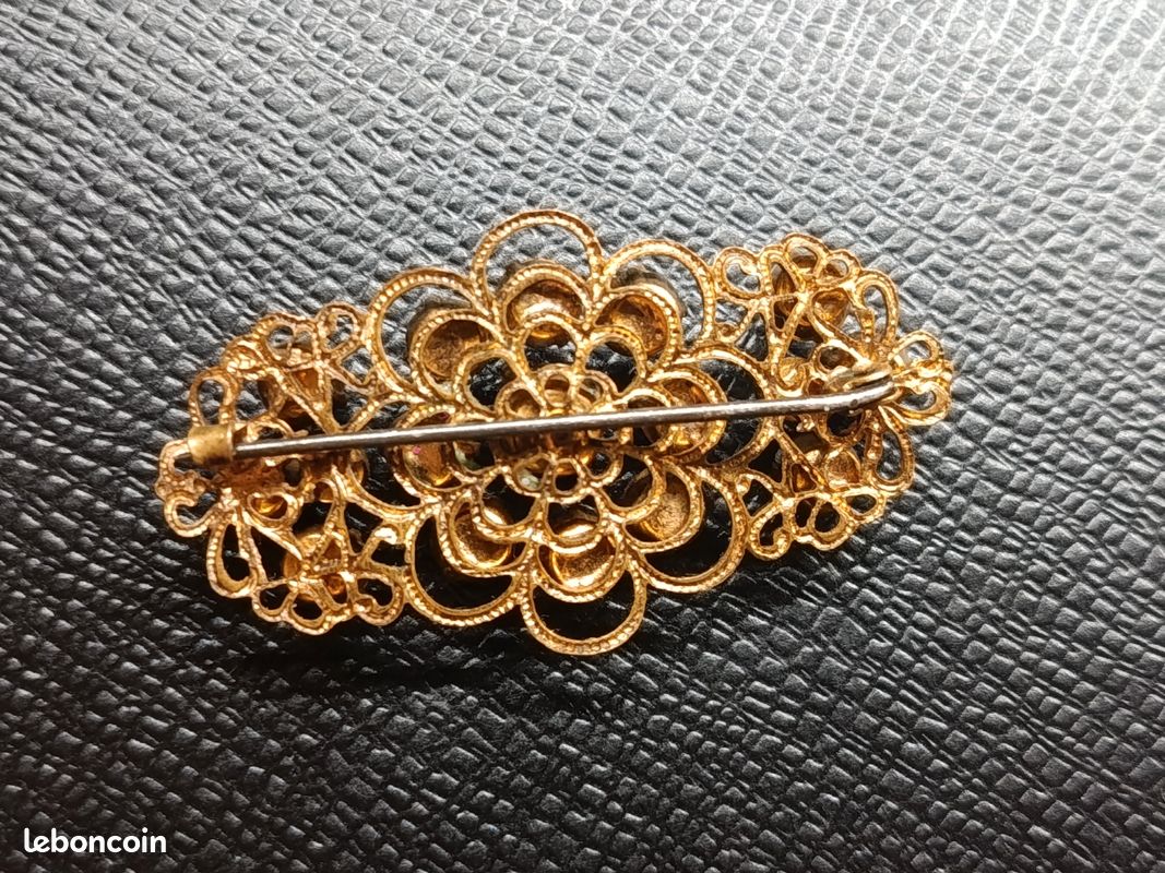 Broche Vintage Ronde Avec Strass Multicolore Années 1950 - Occasion, Métal Mixte Et Cristal