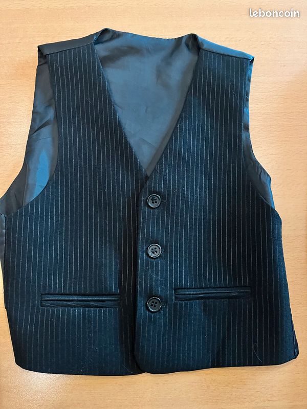 Ensemble veste et gilet noir fines rayures blanches 6/7 ans (image 3)