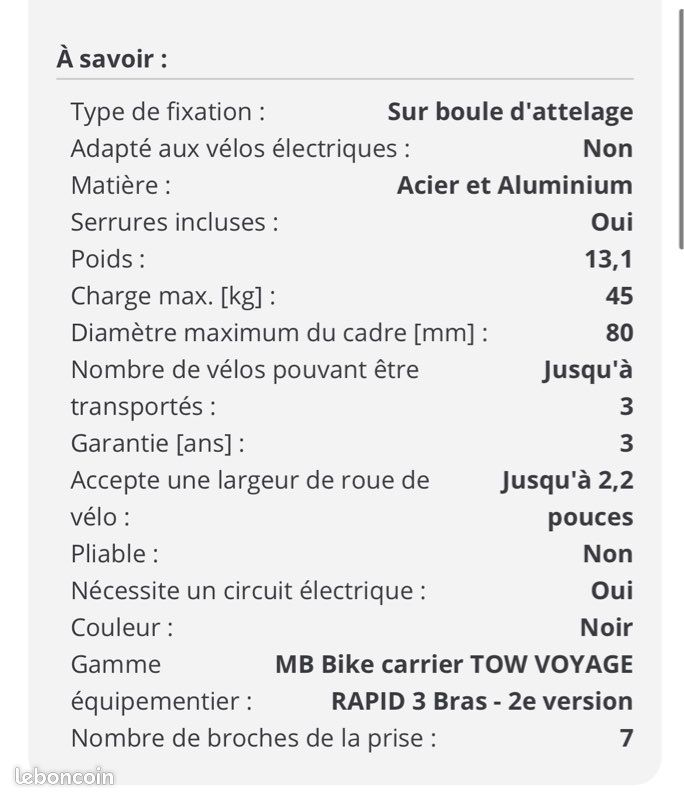 Porte vélo attelage Mont Blanc 205463 3 vélos (image 7)