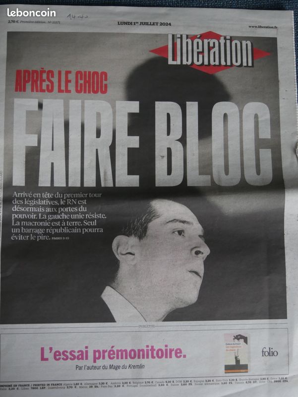 LIBÉRATION N°13371 LÉGISLATIVES 2024 1er Tour BARDELLA RASSEMBLEMENT NATIONAL (image 1)