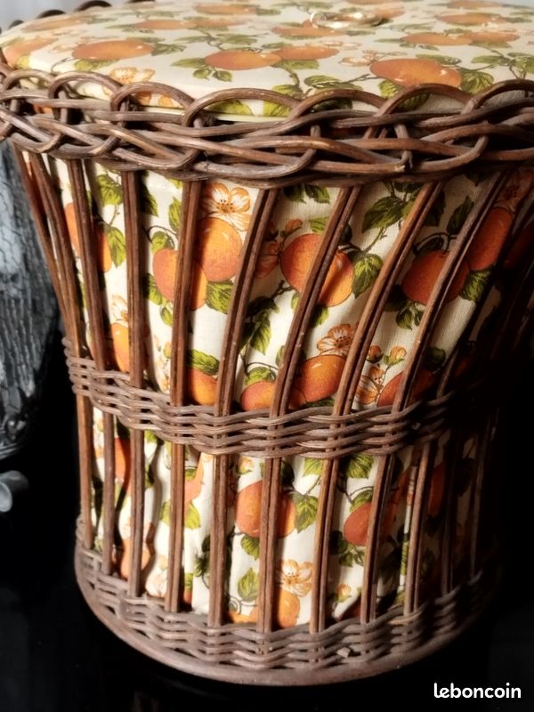 Travailleuse en rotin bambou et tissu ANNEES 70-panier ouvrage couture Vintage (image 10)