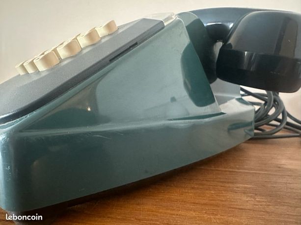 Téléphone Vintage Comoc à Touches – Bleu Canard, Fabriqué En France