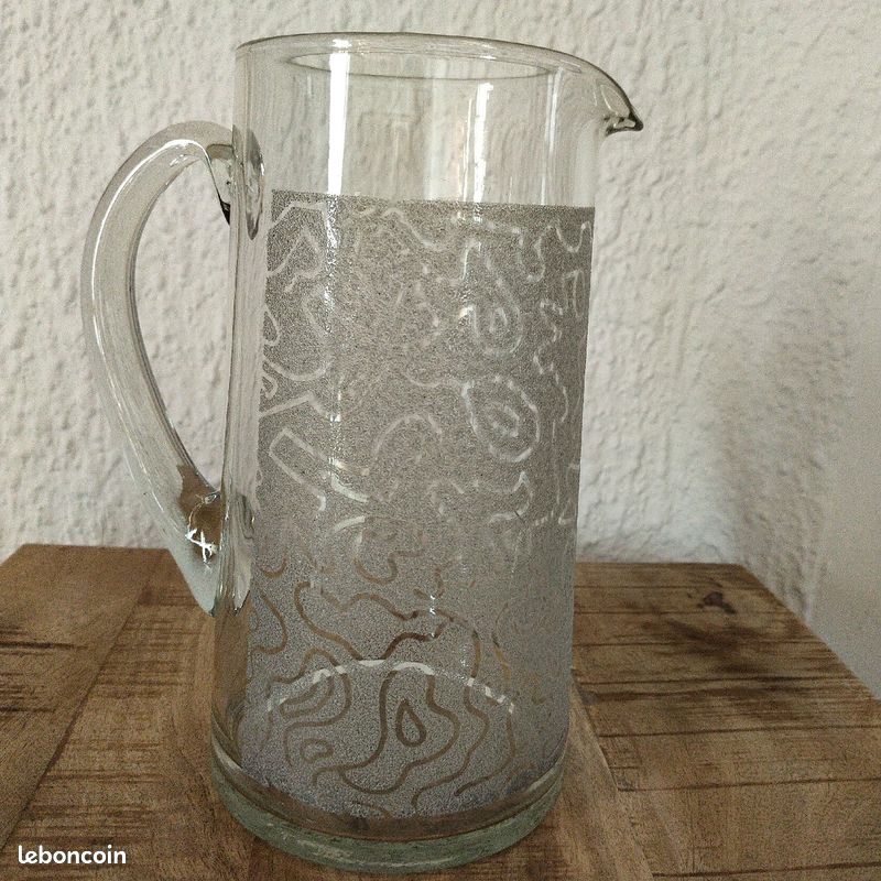 Pichet vintage verre ciselé hauteur 21 cm (image 3)