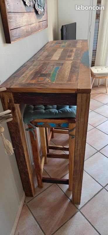 Table haute mange debout en bois de bateau recyclé (image 2)