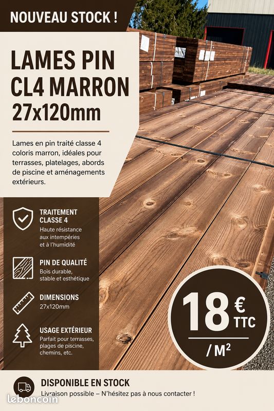 Lames de terrasse pin 27x120mm (image 1)