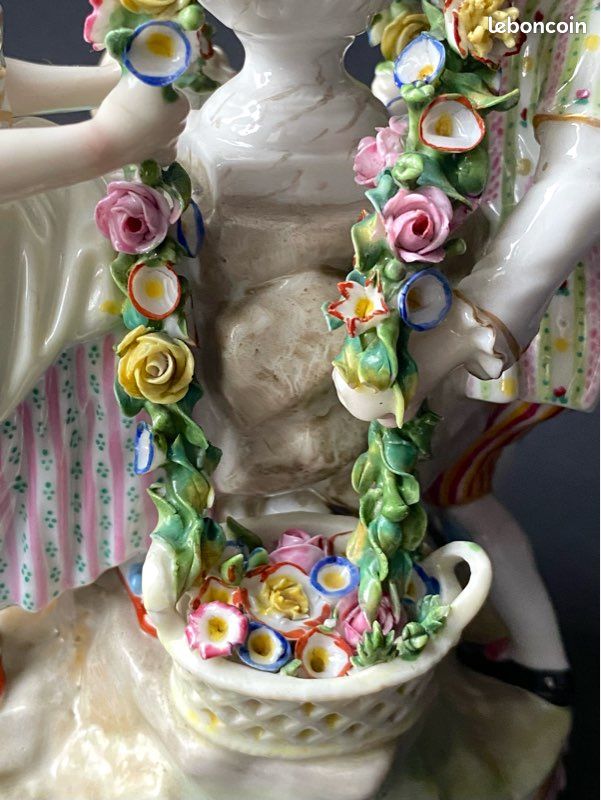 Belle groupe en porcelaine ancienne polychrome de Saxonie (image 10)