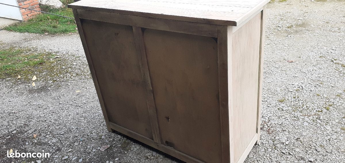 Buffet parisien 1 tiroir 2 portes hêtre massif bois brut (image 9)