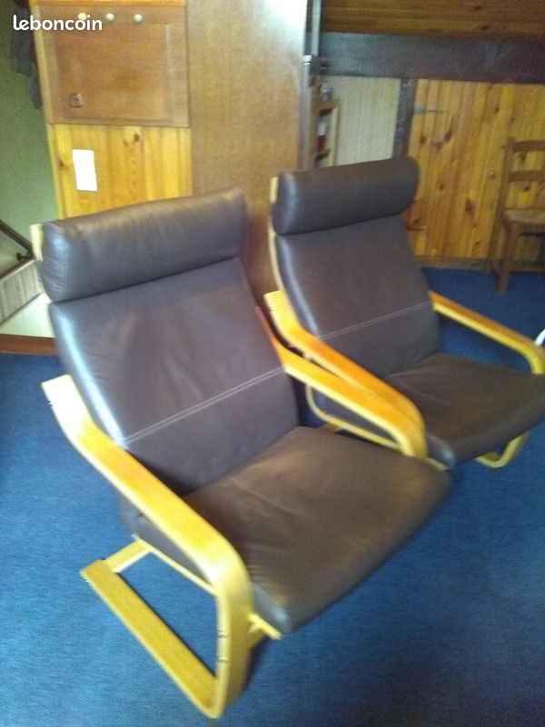 Fauteuils bois et cuir (image 1)