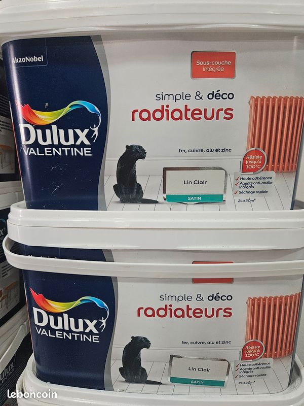 Peinture Radiateurs Dulux Valentine 2l LIN CLAIR (blanc) sous-couche intégrée et agents antirouille (image 1)
