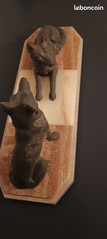 Sculpture De Chien En Régule Sur Socle Marbre - Vintage Style Années 40-60 - Occasion
