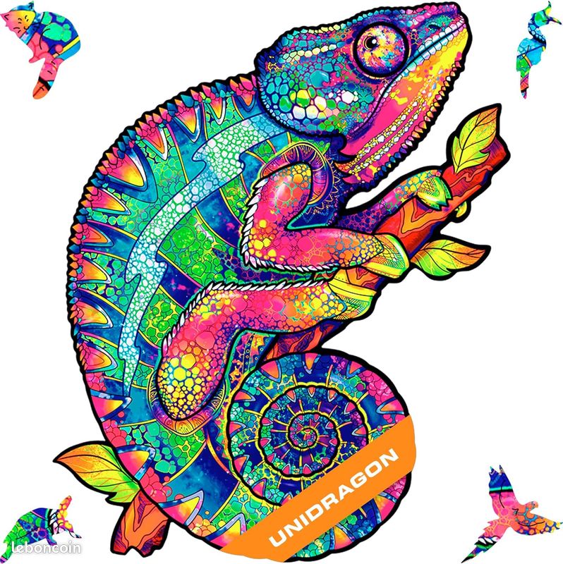 UNIDRAGON Original Puzzle en Bois — Caméléon Iridescent, 202 Teile, Moyenne 10.2 x 13 Pouces (26 x 33 cm) Bel Emballage Cadeau, Forme Unique Meilleur Cadeau pour Adultes et Enfants (image 1)