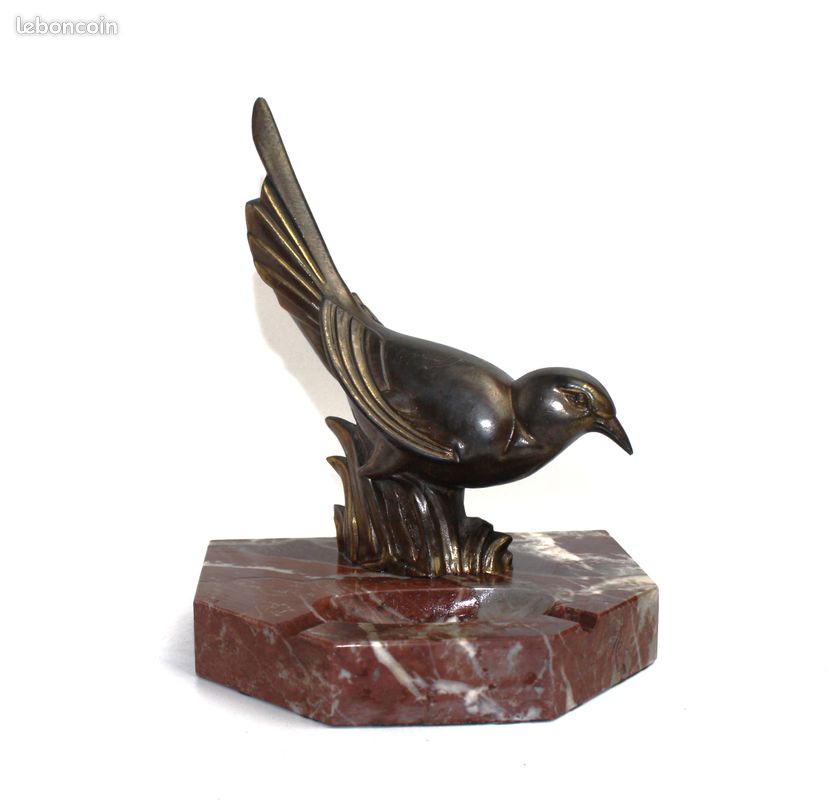 Cendrier ancien en marbre hexagone et oiseau en bronze (image 1)