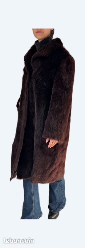 Manteau Long En Fourrure Véritable Vison - Taille 40 - Marron - Vintage - Soirée