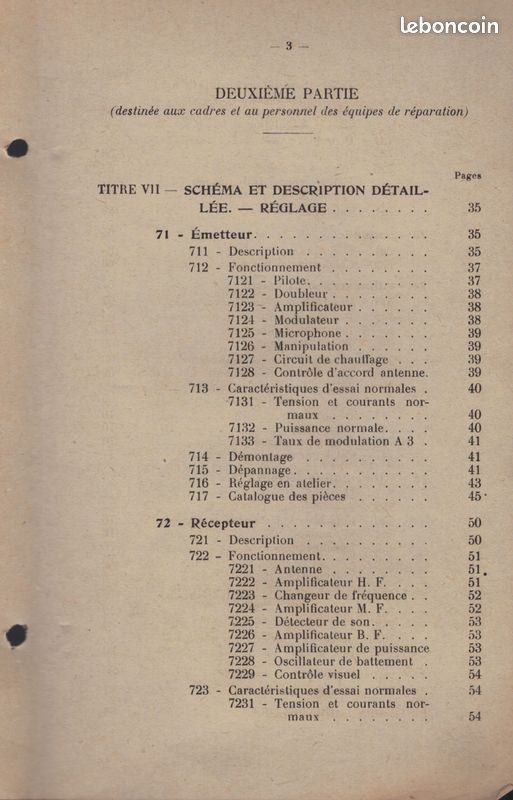 Rare ancien manuel radio militaire de 1946 Trans.- MT -56 - Poste émetteur-Récepteur SARAM 5-21 Période Guerre Indochine - Jeep, Dodge, GMC 83 pages et 13 planches (image 4)