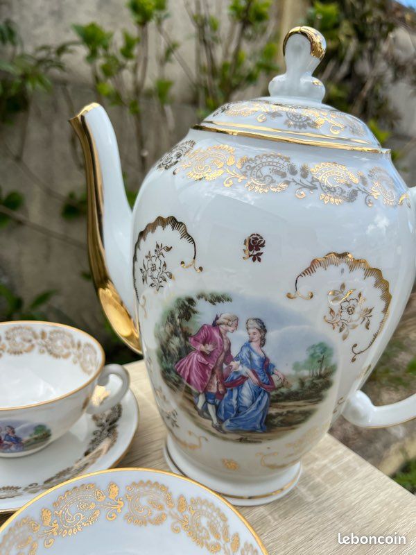 SERVICE À CAFÉ complet en porcelaine de Limoges FRANCE UNIQUE années 40