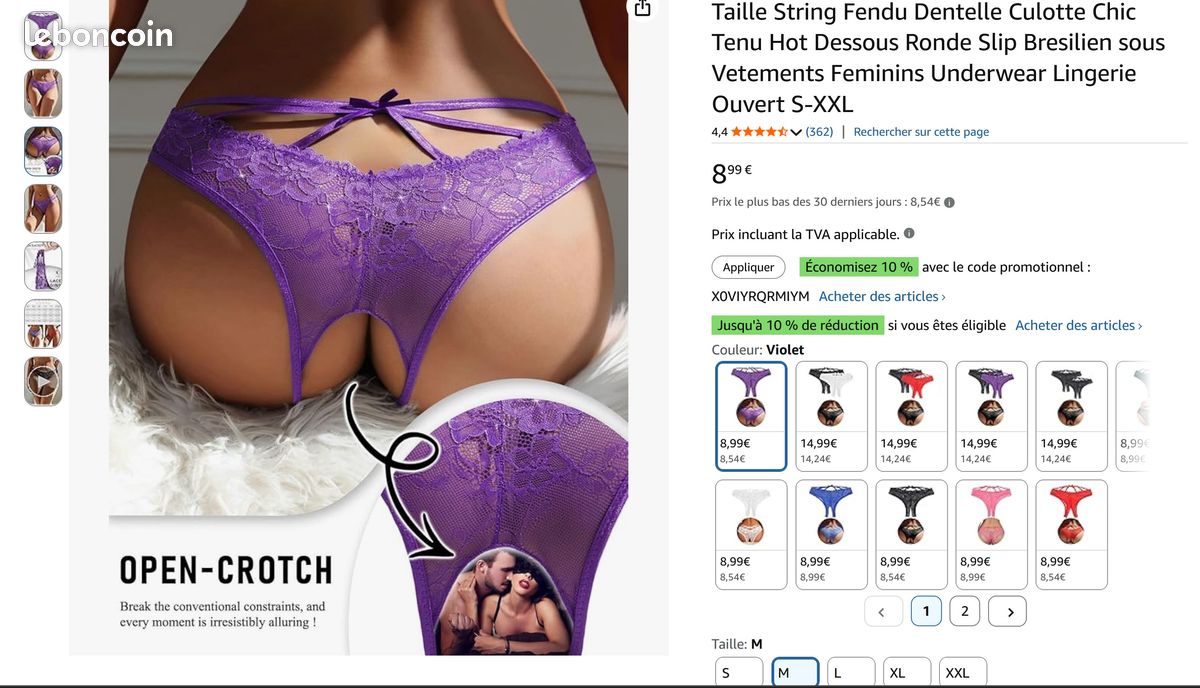 Tanga Ouvert Femme - Violet M (image 2)