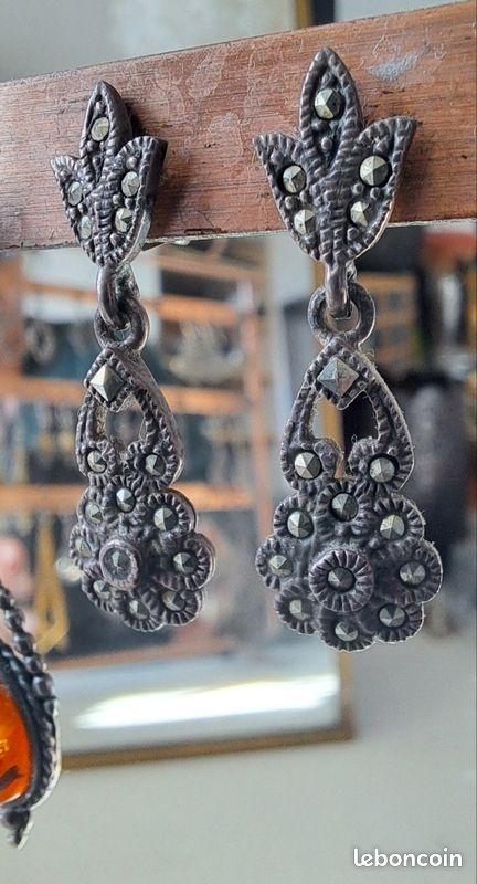 Boucles D'oreilles Argent Vieilli Et Marcassite – Occasion