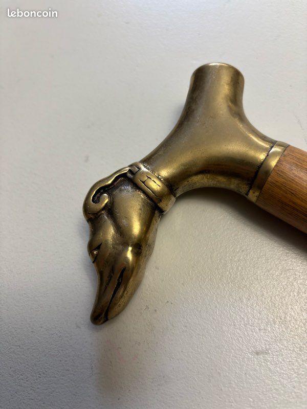 Bâton de marche en bois en laiton style vintage tête de chien