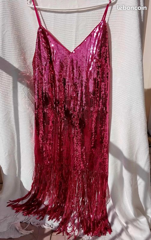 Robe à paillettes avec franges de H&M Couleur Rose Fuchsia