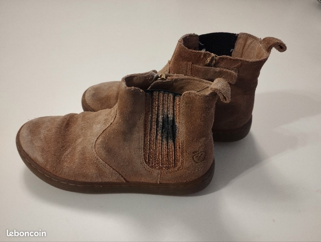 Bottines Shoo Pom fille 29 daim cuir camel Chaussures