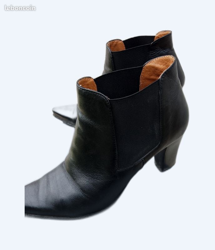 Bottines Femme Cuir Noir Pointure 7,5 UK - Talon Cubain 1,75 Pouces, Bon état, Occasion