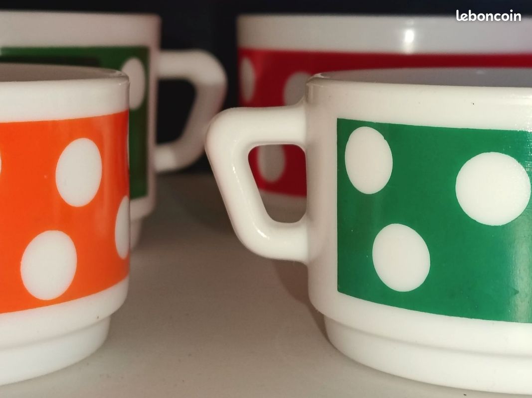 Lot De 3 Tasses à Café Arcopal Polka – Motif Pois – Vintage Années 60 – France
