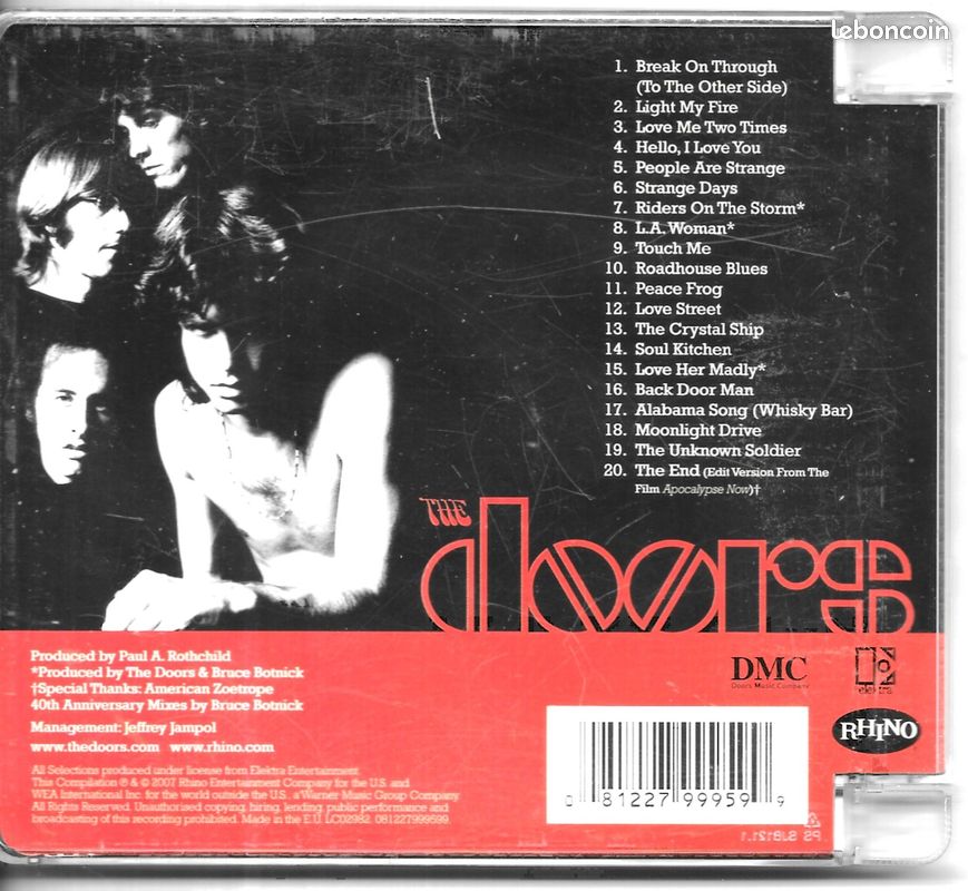 The Doors - "The Very Best Of The Doors" [CD Album Compilation - 2007] - 20 titres (image 2)