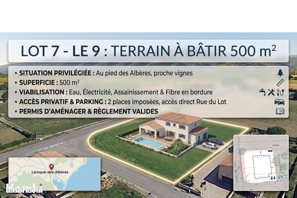 Terrain 500 m² Laroque Des Alberes · à Laroque-des-Albères · 191 400 €