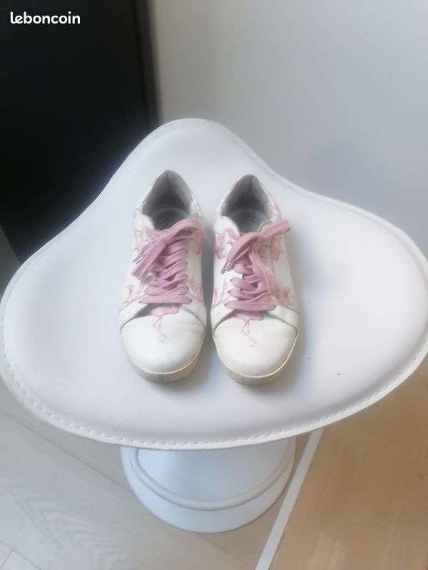 Basket blanc rose cuir (image 1)