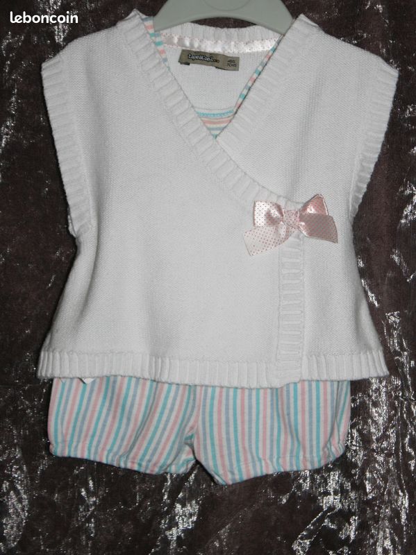 Ensemble salopette short été et gilet sans manche TAO bébé fille 6 mois (image 2)