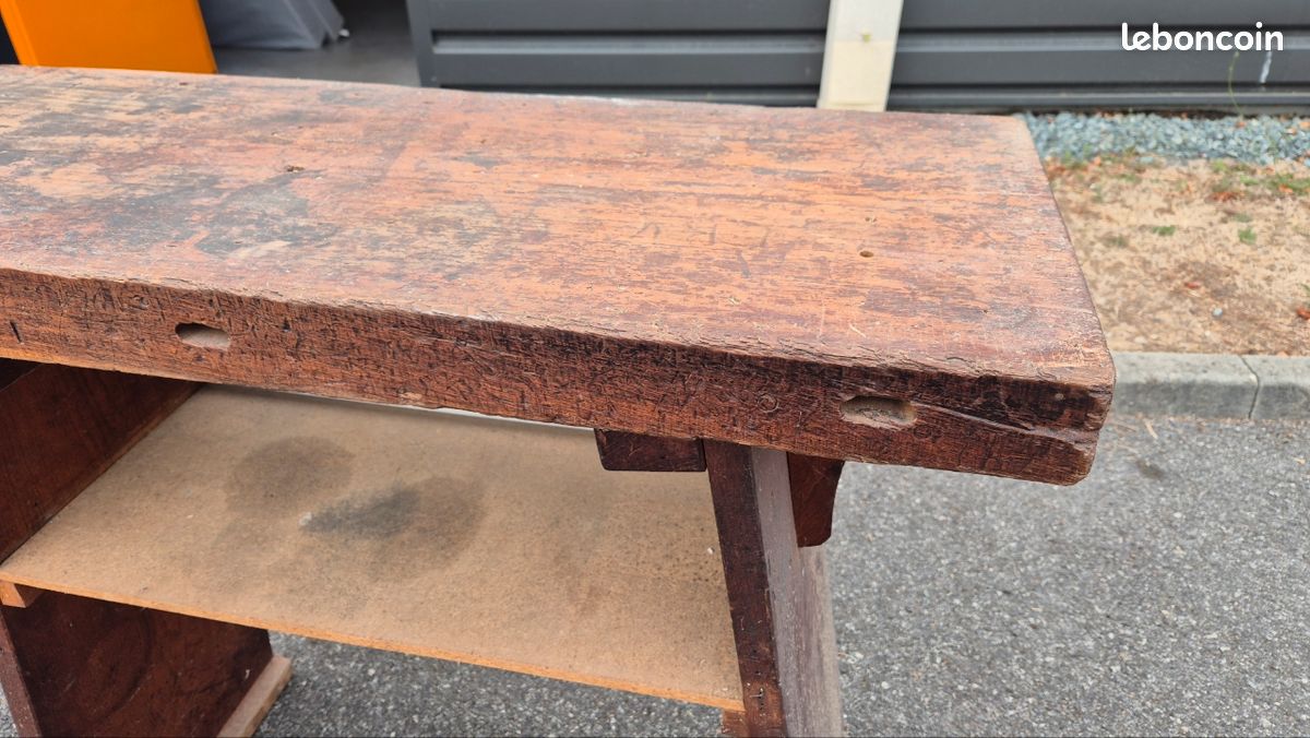 Petit établi ancien vintage en bois massif (image 5)