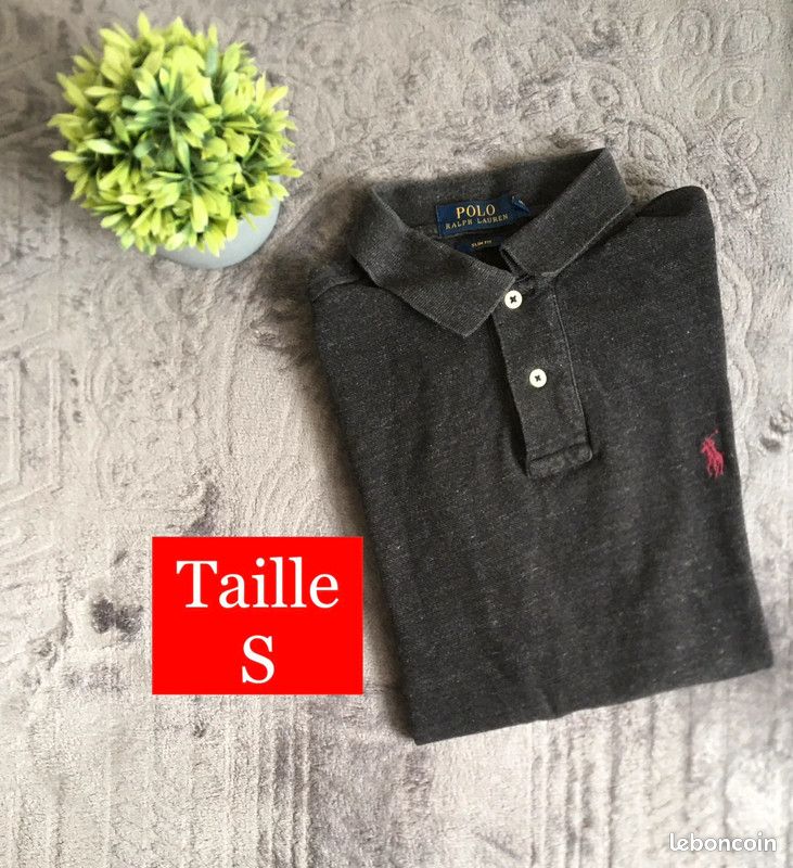 🦍 Polo Ralph Lauren Gris Foncé Slim Fit & Logo Rouge ( Taille S ) 🦍 (image 1)