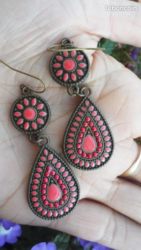 Boucles d'oreilles roses et rouges (image 6)