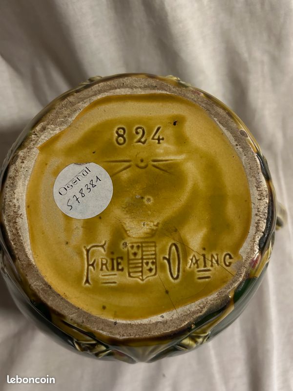 Magnifique et rare cache pot barbotine style art nouveau Mucha fabrique Onnaing modèle Biarritz Magnificent French majolica hide jar (image 4)