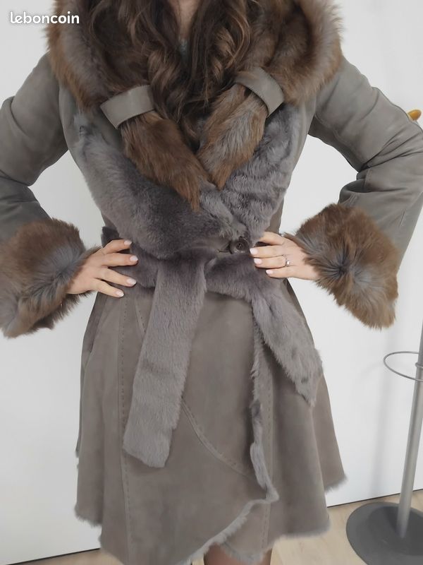 Manteau Femme En Cuir Et Fourrure - Noir - Taille Unique - Occasion Parfait État - Sans Marque