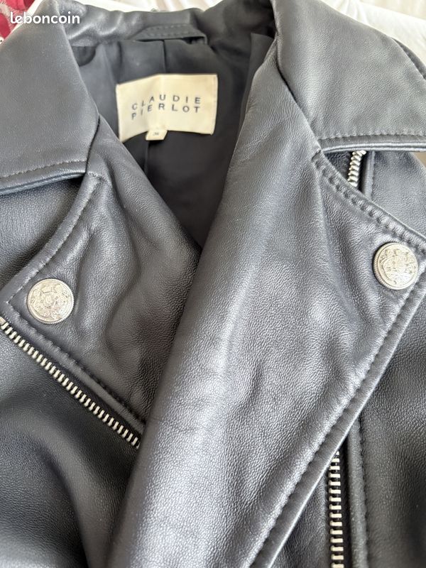 Veste Cuir Vachette Claudie Pierlot Anthracite - Taille S - Occasion Très Bon État