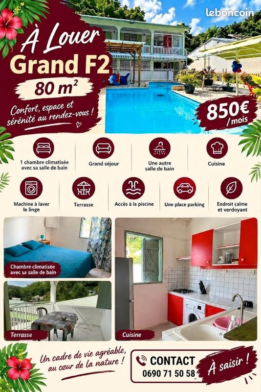 Maison 2 pièces 80 m² · au Gosier · 80 m² · 850 €/mois