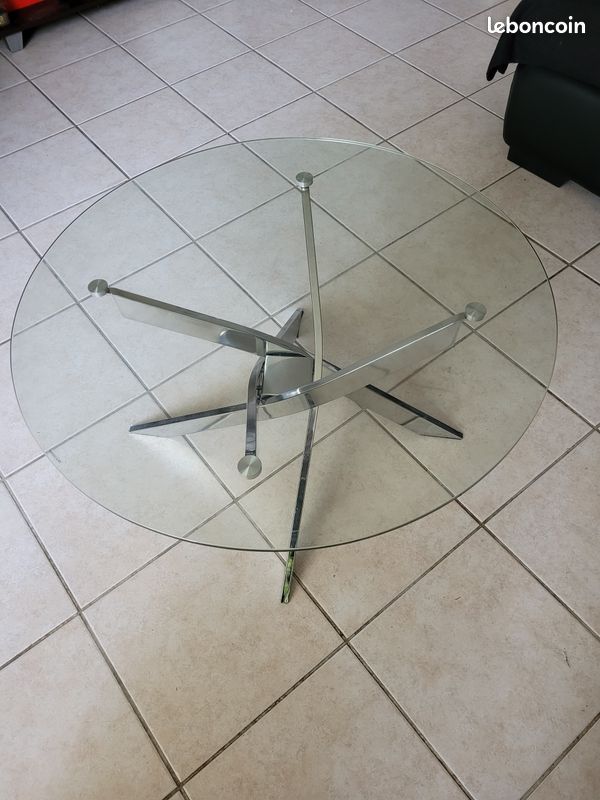 Table basse ronde Verre et Chrome PIVO BUT avec facture et garantie 1 an (image 4)