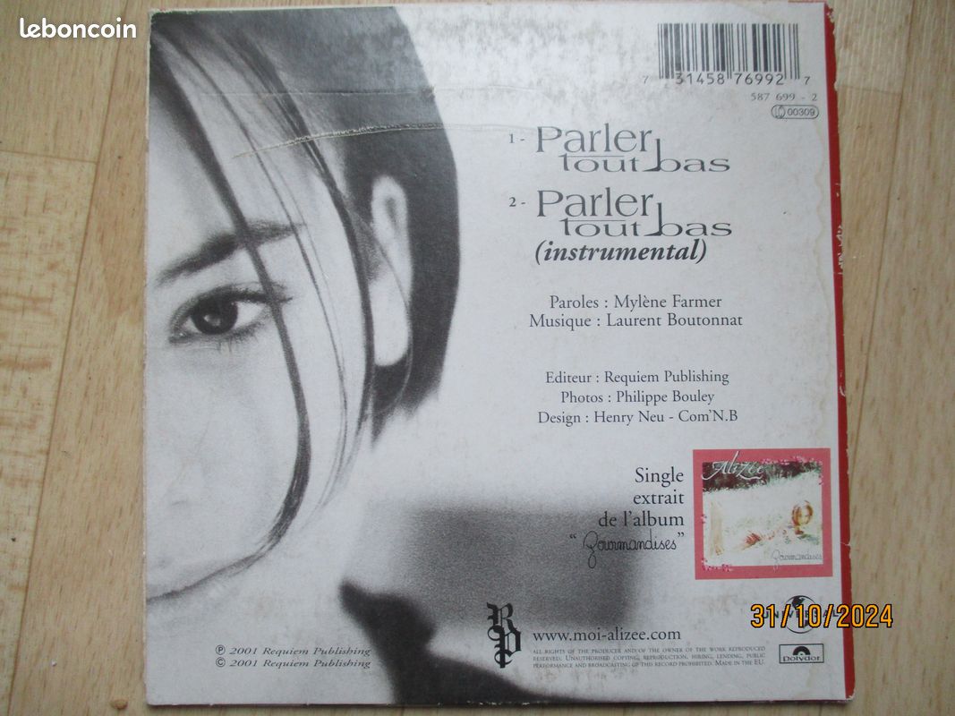 Disque CD 2 titres Alizée ( Mylène Farmer ) (PAZ) (image 2)