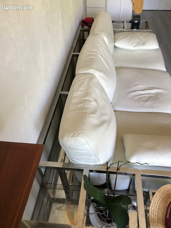 Canapé vintage acier et cuir année 90 . 2,50mx0,90cmx0,60 avec lumière, cuir blanc (image 3)