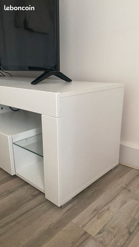 Meuble TV blanc Led bleu (image 3)
