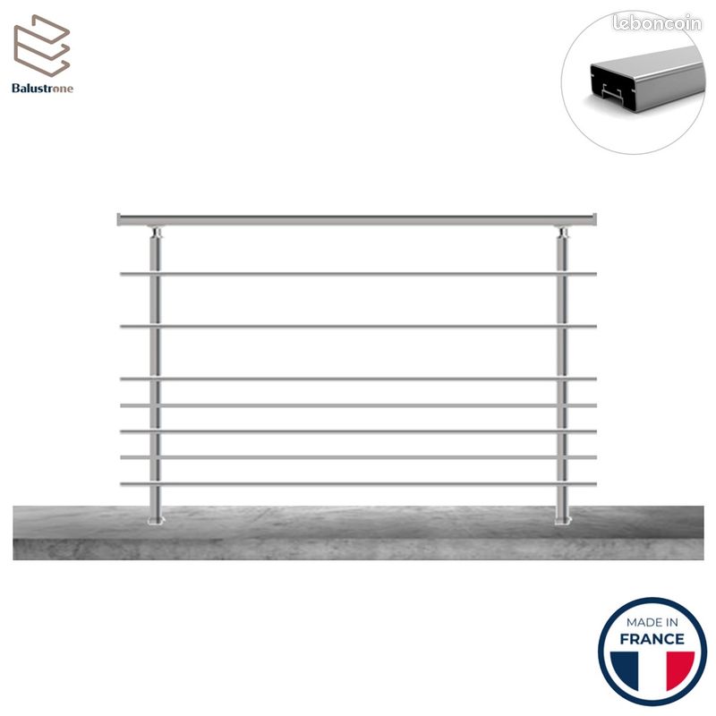 Garde-corps balustrade à 7 lisses carrées en aluminium, kit complet (image 3)