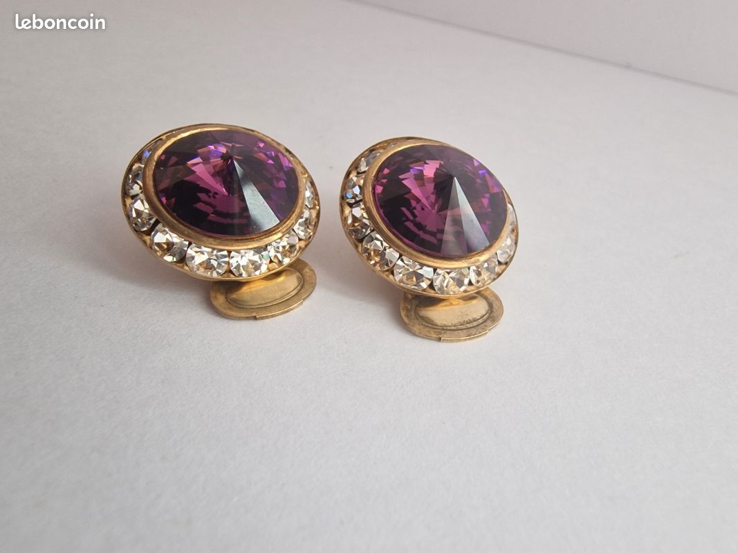 Boucles D'oreilles Clips Vintage Bouton Strié - Couleur Or - Bijou Fantaisie - Occasion Très Bon état