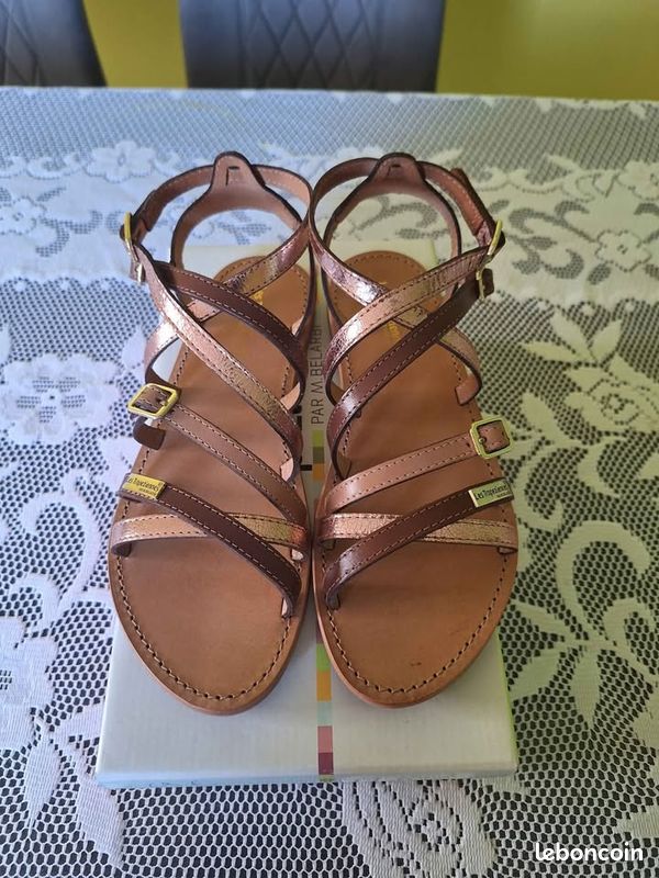 Tropezienne En Solde Sandales Plates En Cuir Taupe Multi Les