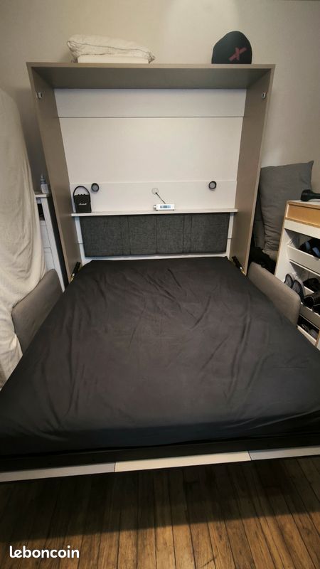 Lit escamotable Pratix 160x200 (Modèle XL) + Options Canapé / Matelas Mérinos (image 3)