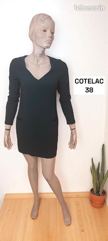 Cotélac Taille 38 Superbe robe manches longues vert foncé noir (image 1)