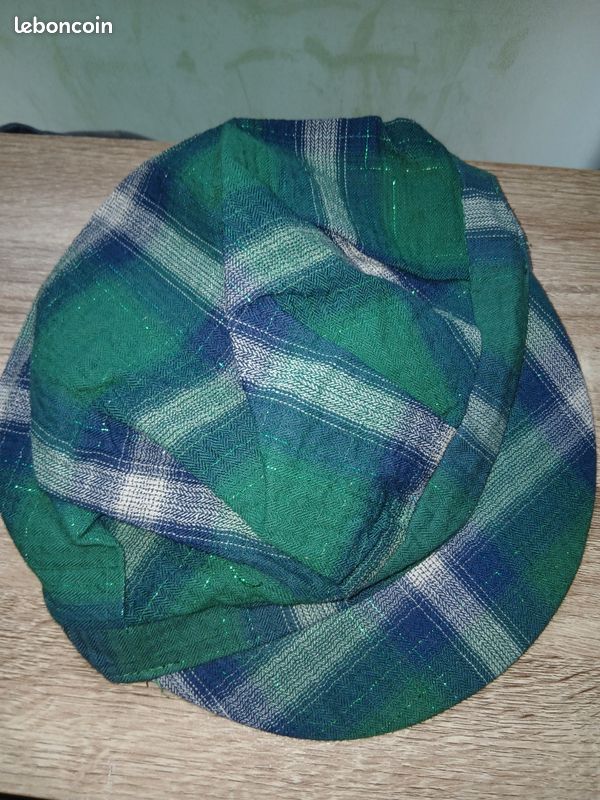 Casquette En Laine Bleu Et Vert à Carreaux - Taille Unique - Style Rétro